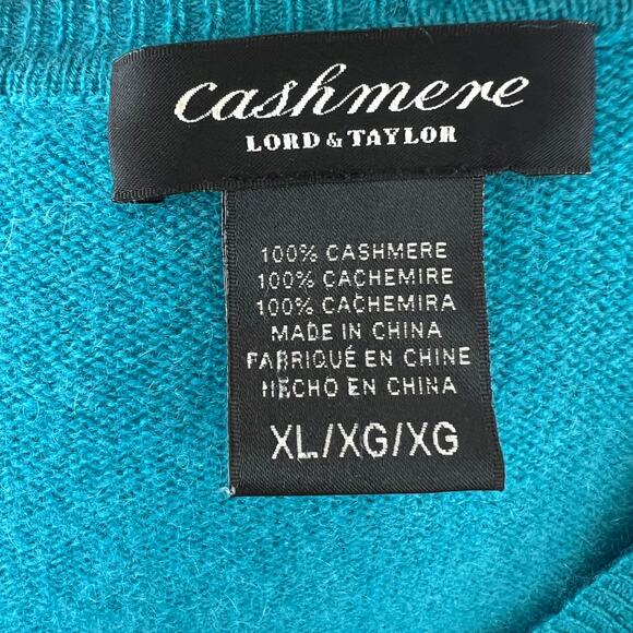Lord & Taylor CASHMERE Long Sleeve Sweater Turquoise Blue Teal Round Neck Sz XL - Picture 7 of 9